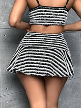 SXY Striped Print Ruffle Hem Skirt